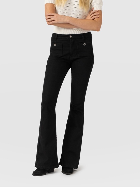 Saint + Sofia Denim - Saint + Sofia Bowie Stretch Flare Jeans Black Wash Patch Pocket Size 8